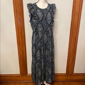 J. Crew Blue and Green Flutter Sleeve Maxi Sundress